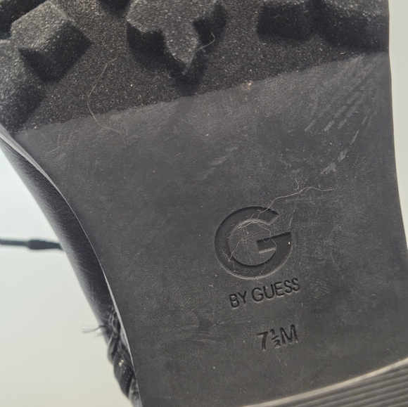 G By Guess Black Lace Up And Zip Stacked Heel Boots Studded Size 7.5 M - Picture 15 of 16